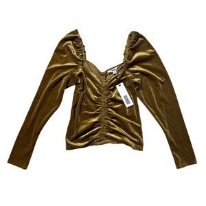 NWT BB Dakota Steve Madden Womens XS Gold Velour Ruched Crop Top